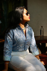 Venus Blue Pure Cotton Chanderi Shirt