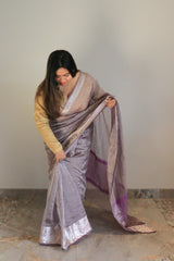 Purple crushed tissue silk saree