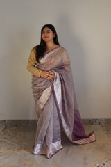 Purple crushed tissue silk saree