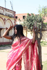 Raspberry tissue organza saree