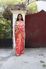 Raspberry tissue organza saree