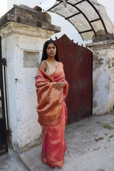 Raspberry tissue organza saree