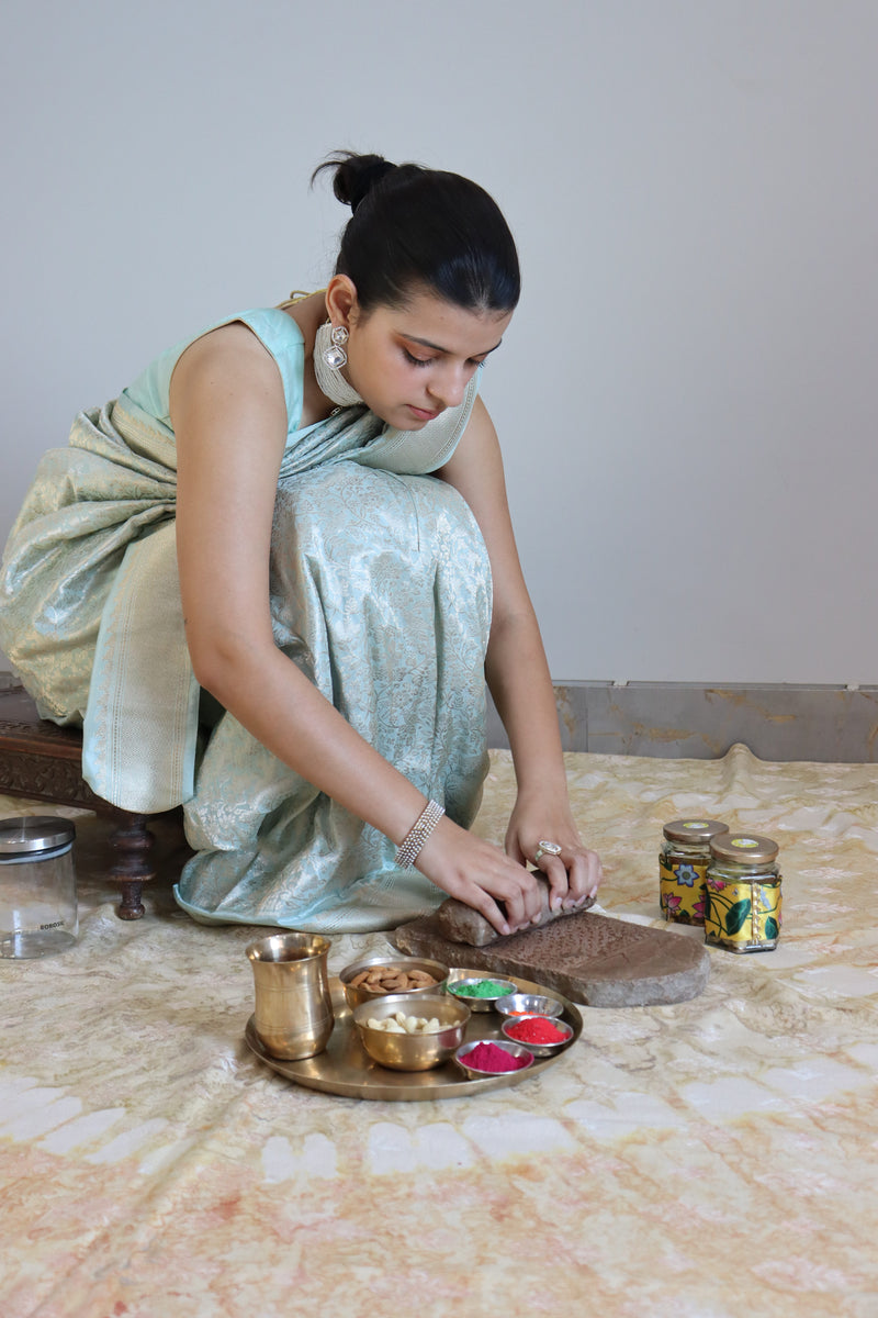 Pastel Blue Pure Katan Silk Saree