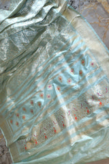 Pastel Blue Pure Katan Silk Saree