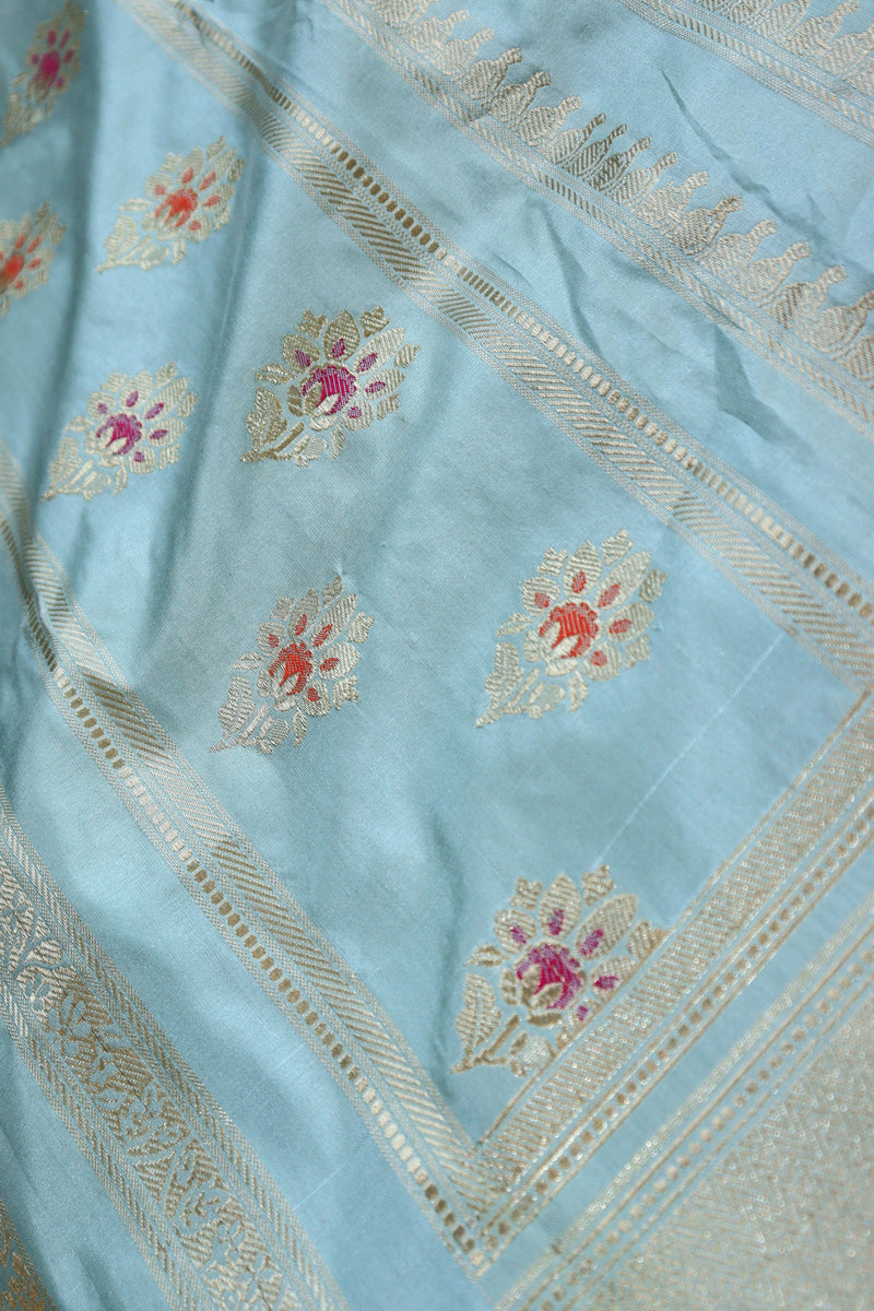 Pastel Blue Pure Katan Silk Saree