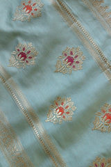 Pastel Blue Pure Katan Silk Saree