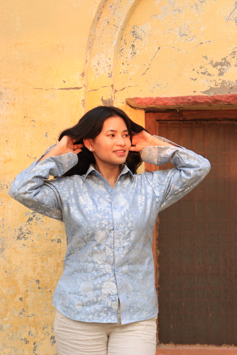 Venus Blue Pure Cotton Chanderi Shirt