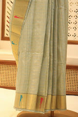 Gray Blue Tussar Silk Saree