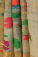 Gray Blue Tussar Silk Saree