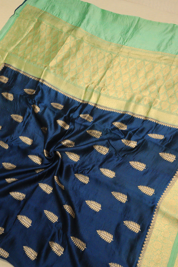 Blue Katan Silk With Contrasting Border