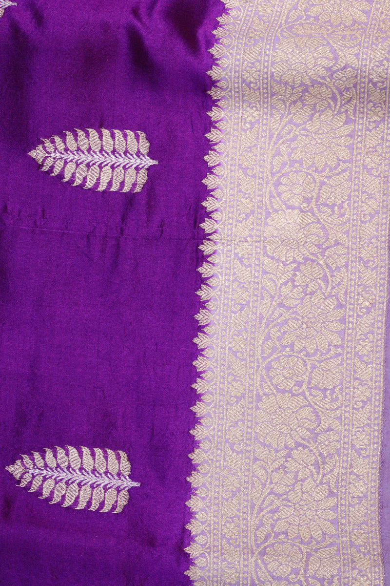 Purple Katan Silk With Contrasting Border