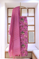 Printed Cotton Chanderi Suit With Zari Motif