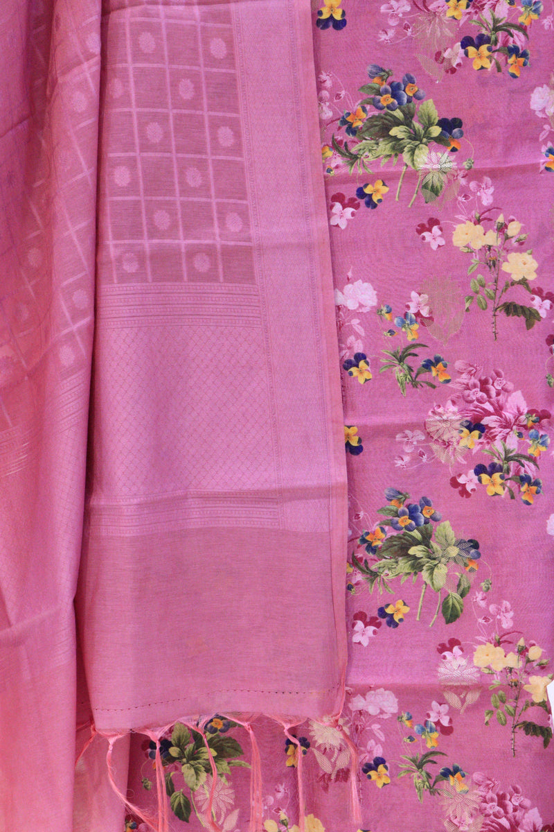 Printed Cotton Chanderi Suit With Zari Motif