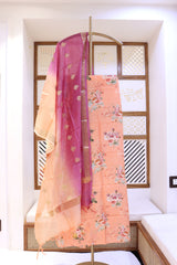 Printed Cotton Chanderi Suit With Zari Motif