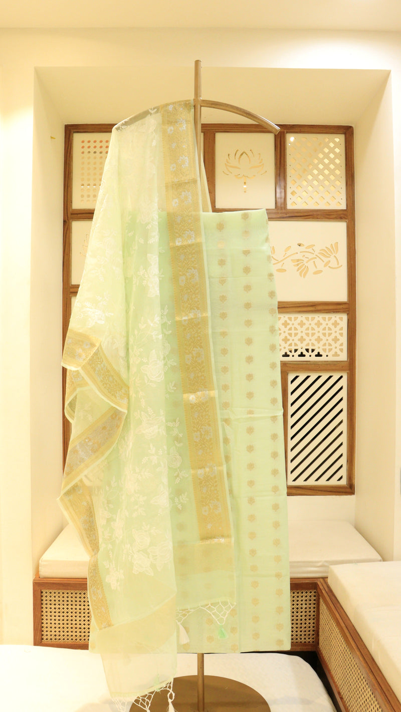 Cotton Chanderi Suit With Zari Motif