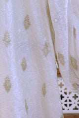 Knee Length Off White Dress With Allover Embroidery On Zari Motifs