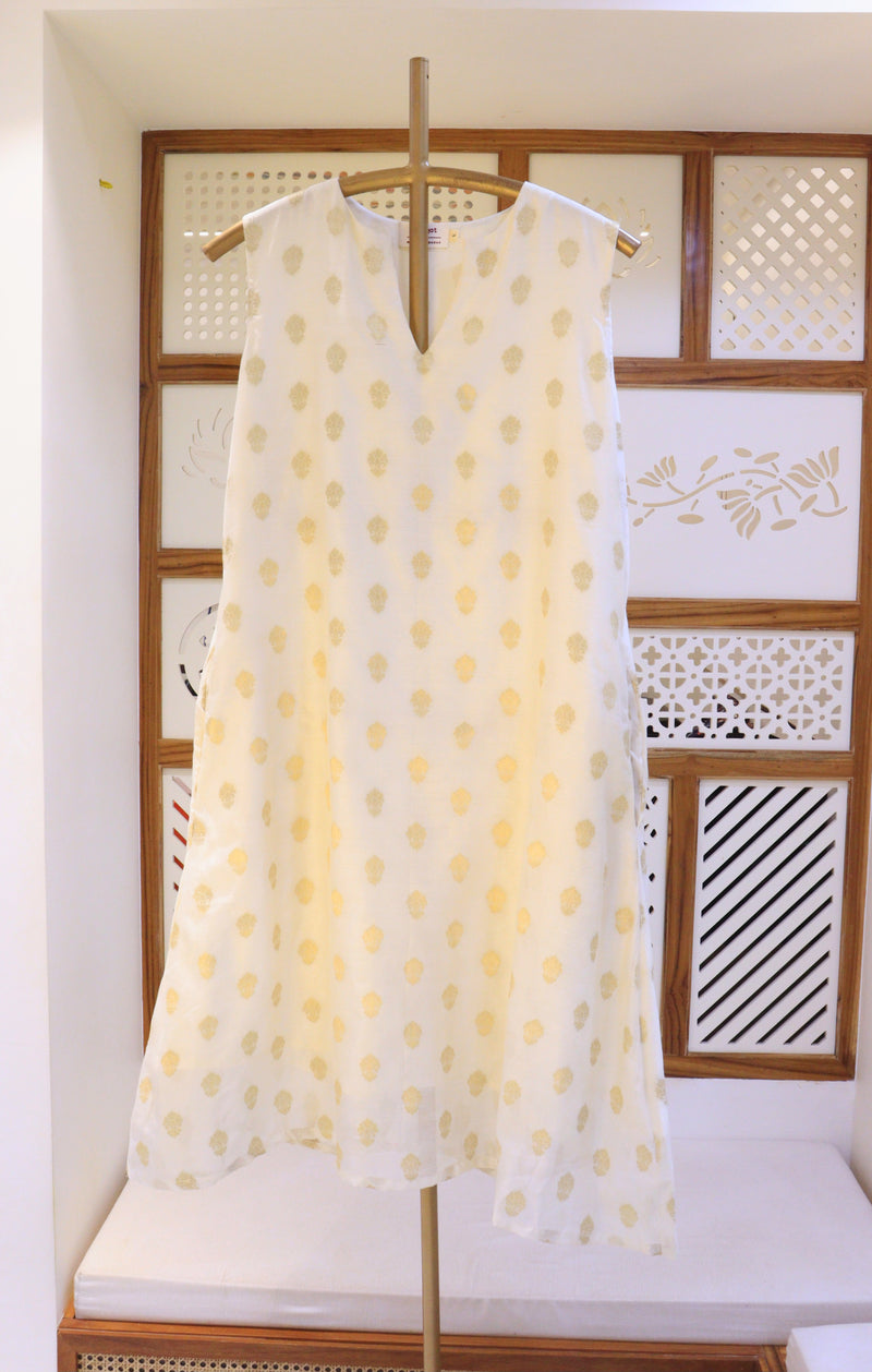 Off White Dress With Zari Motifs