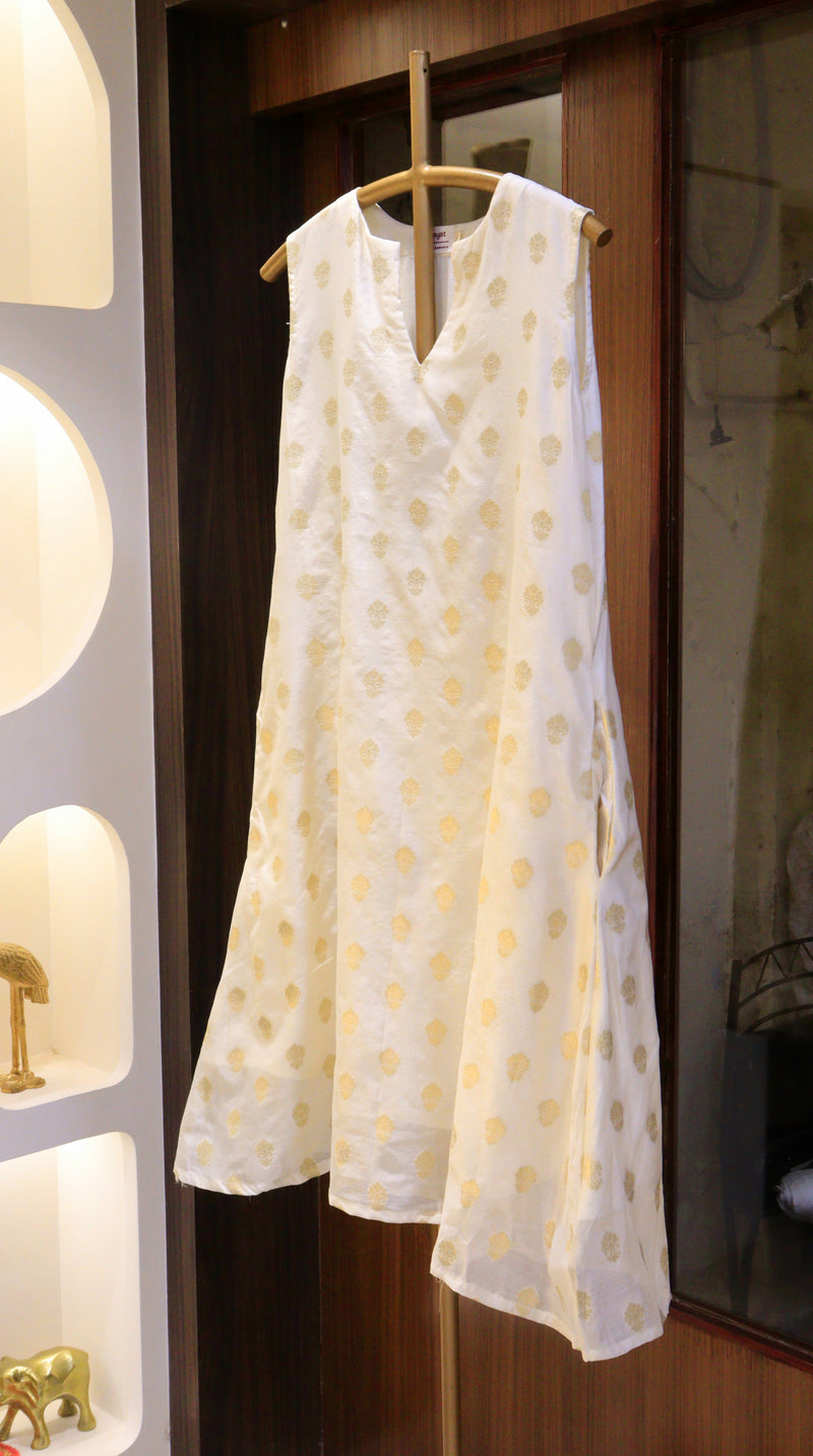 Off White Dress With Zari Motifs