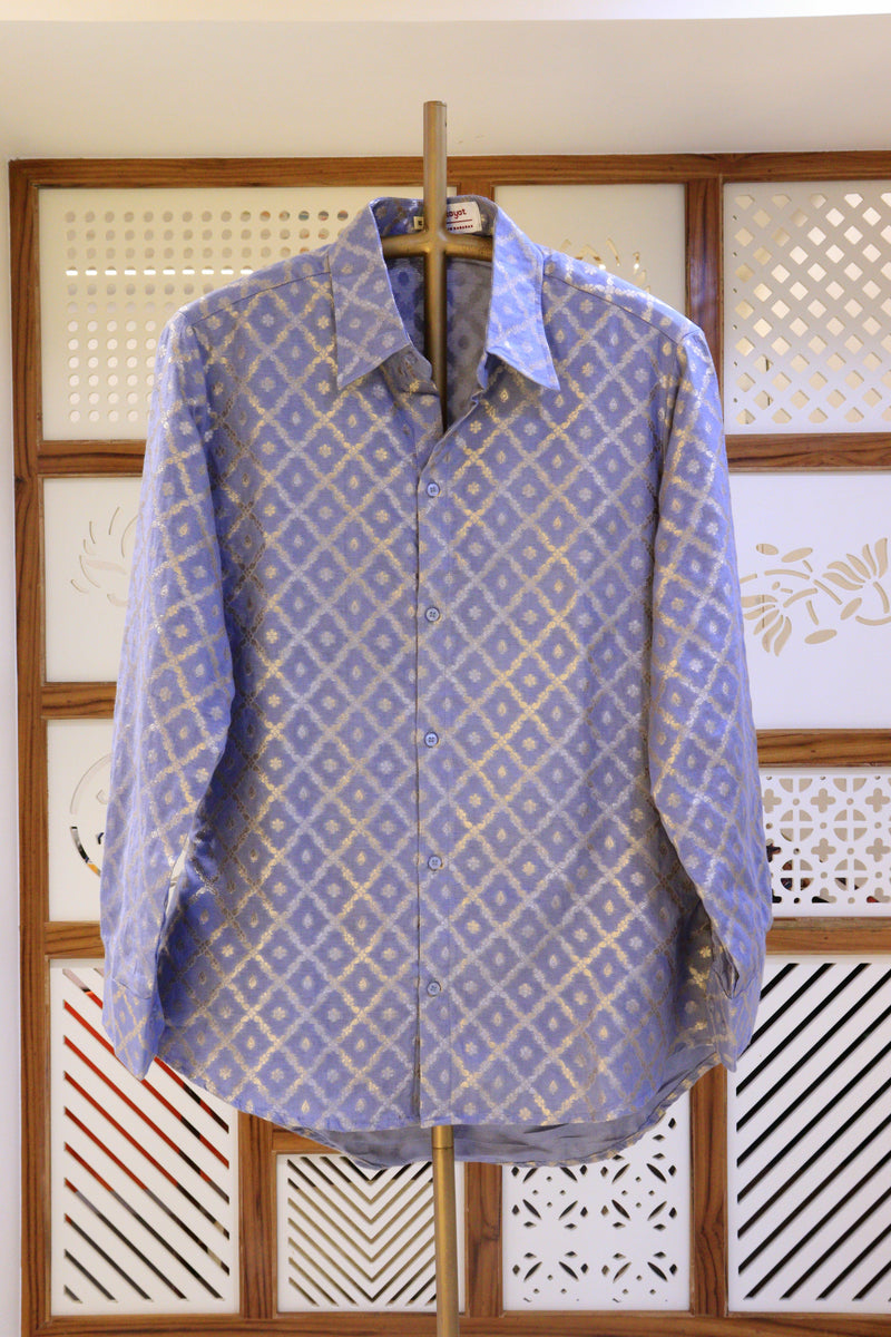 Gray Cotton Chanderi Shirt With Zari Weaving