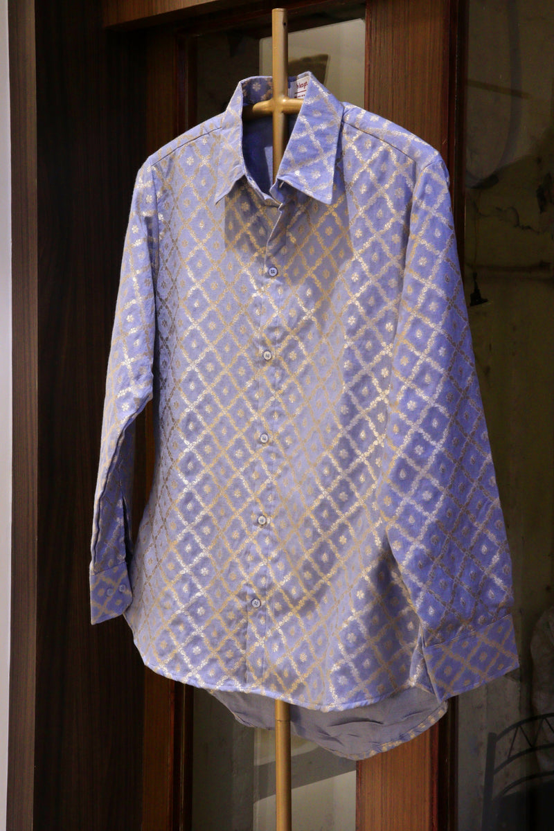 Gray Cotton Chanderi Shirt With Zari Weaving