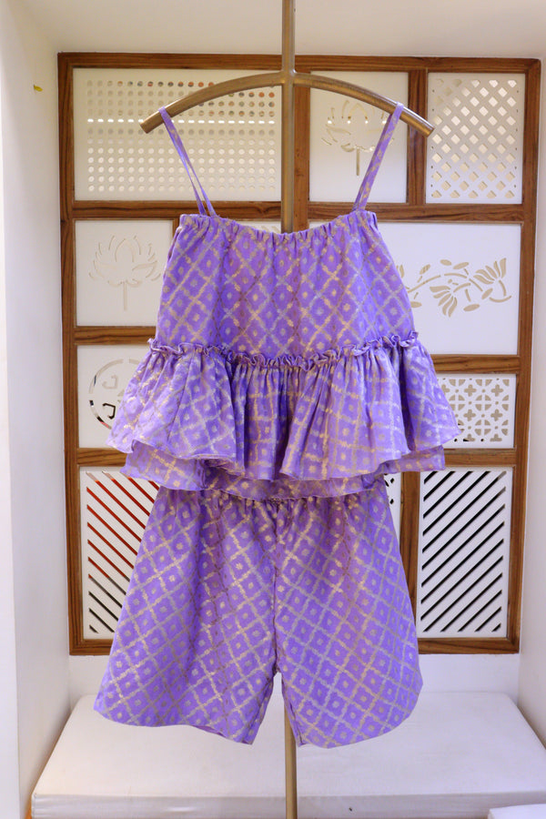 Lavender Co-ord Set With Zari Weaving