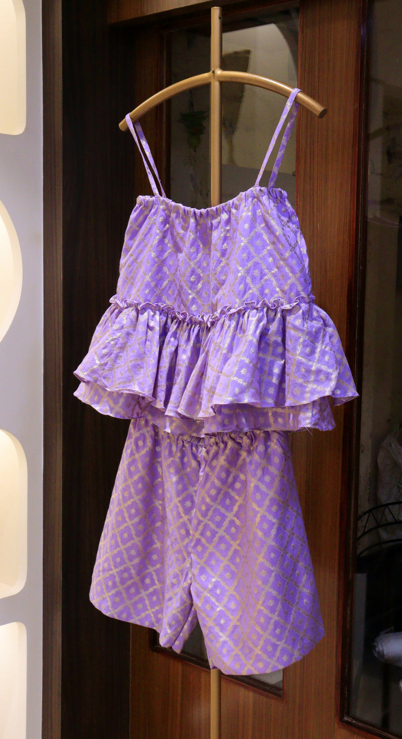 Lavender Co-ord Set With Zari Weaving