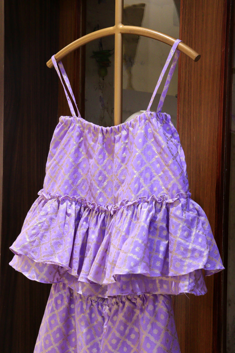 Lavender Co-ord Set With Zari Weaving