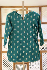 Green Short Kurti with Zari Motifs