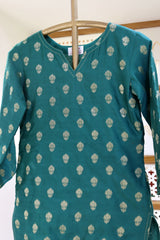 Green Short Kurti with Zari Motifs