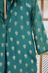 Green Cotton Chanderi Top With Zari Motifs