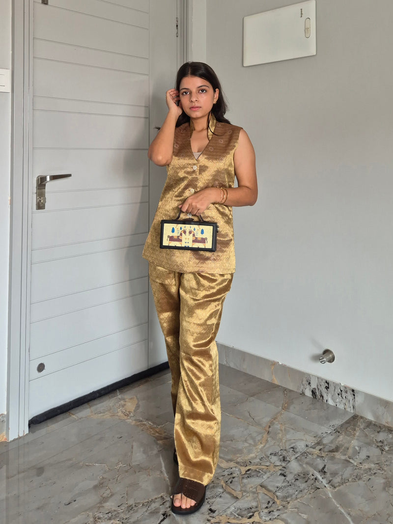 Gold Brocade Waistcoat & Pant Set