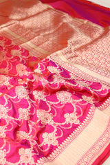 Pink Katan Silk Saree With Meenakari Work