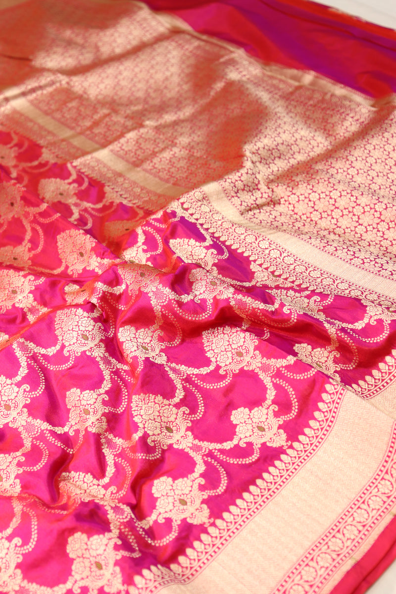 Pink Katan Silk Saree With Meenakari Work