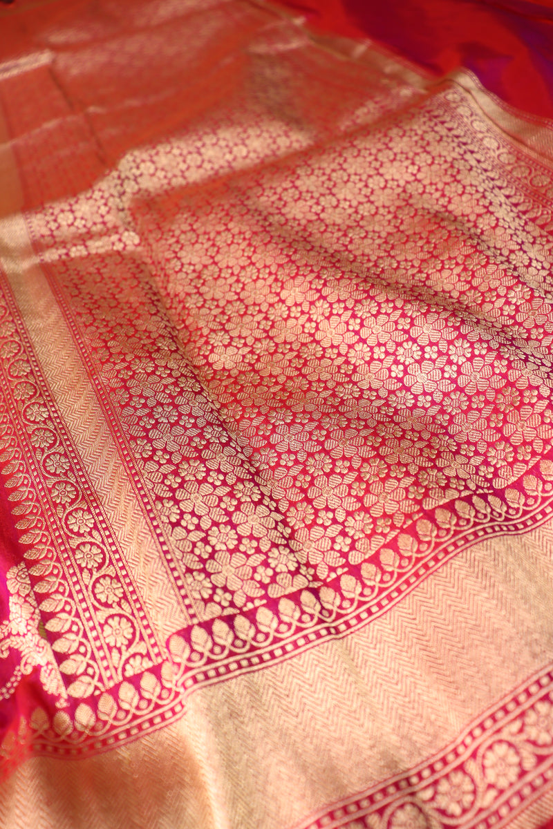 Pink Katan Silk Saree With Meenakari Work