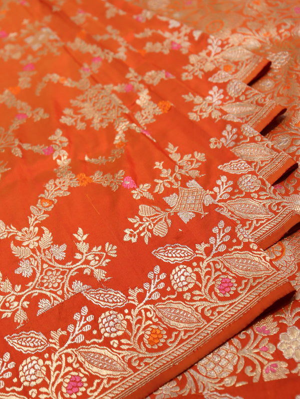 Handloom Orange Katan Silk Sareee