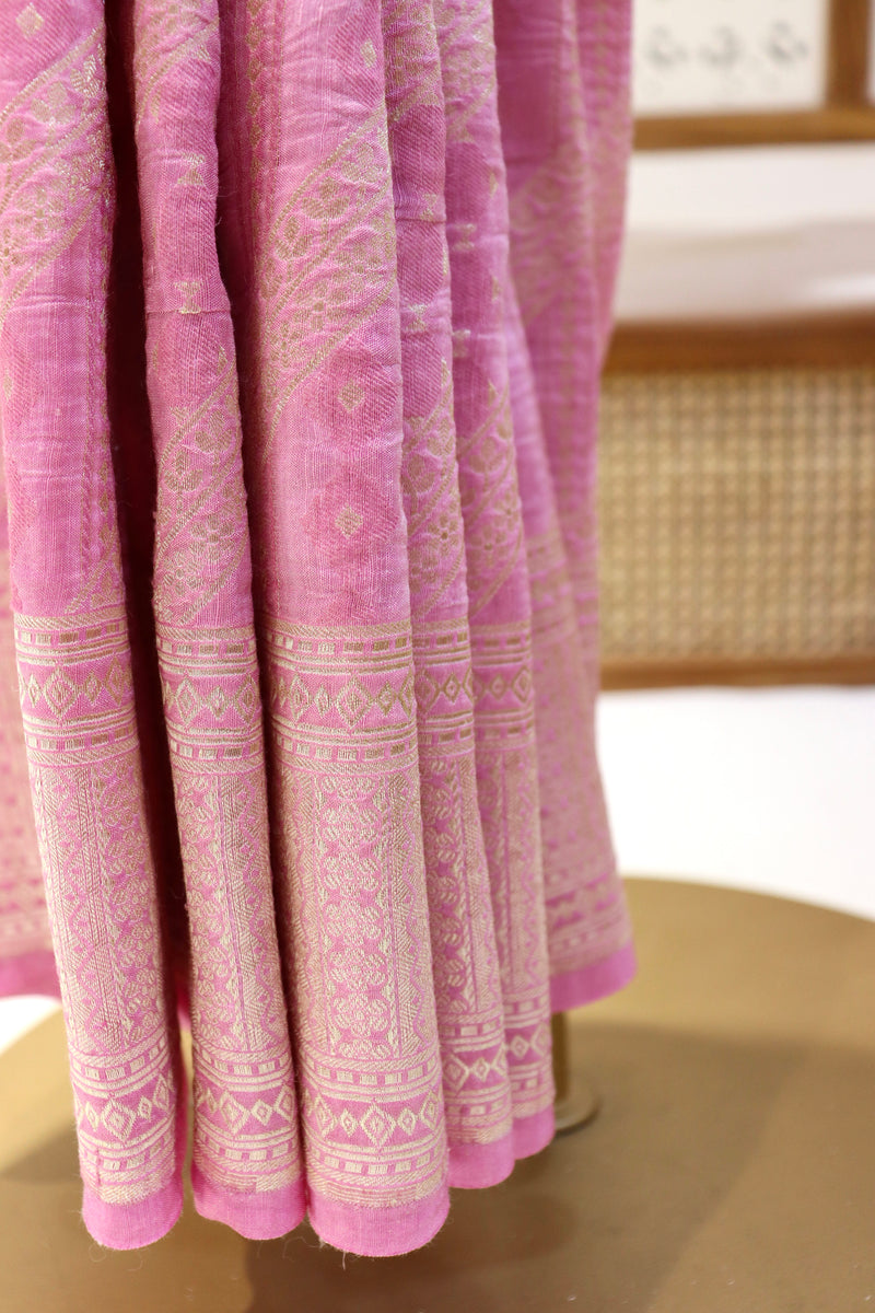 Pink Linen Tussar Saree