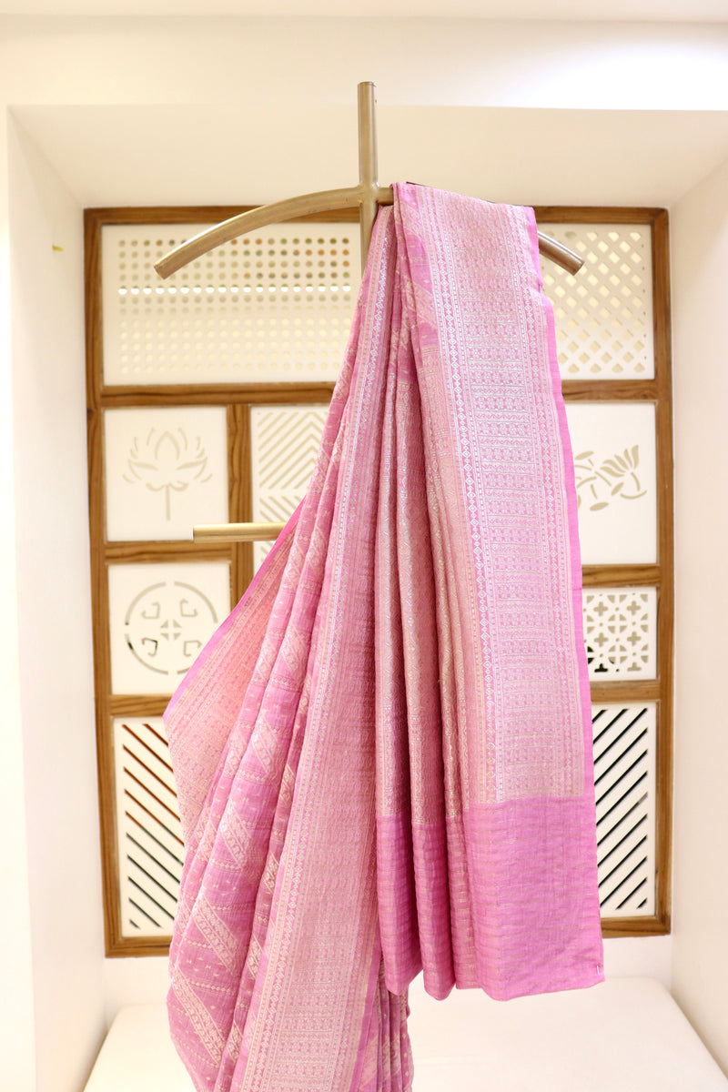 Pink Linen Tussar Saree