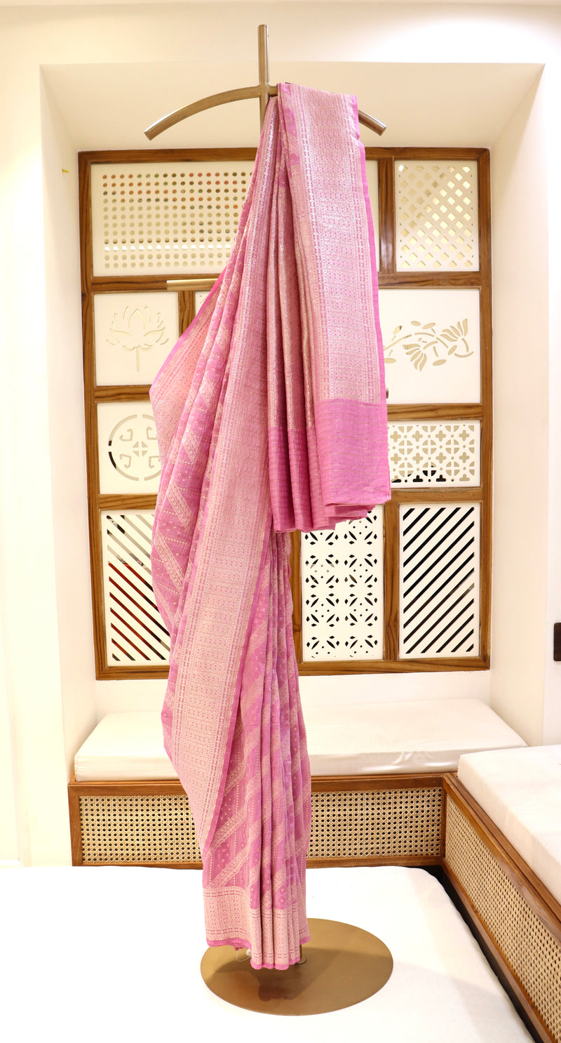 Pink Linen Tussar Saree