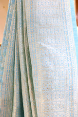 Aqua Blue Linen Tussar Saree