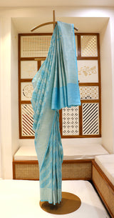 Aqua Blue Linen Tussar Saree