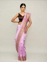 Purple - Pink Raw Silk Saree with Antique Zari