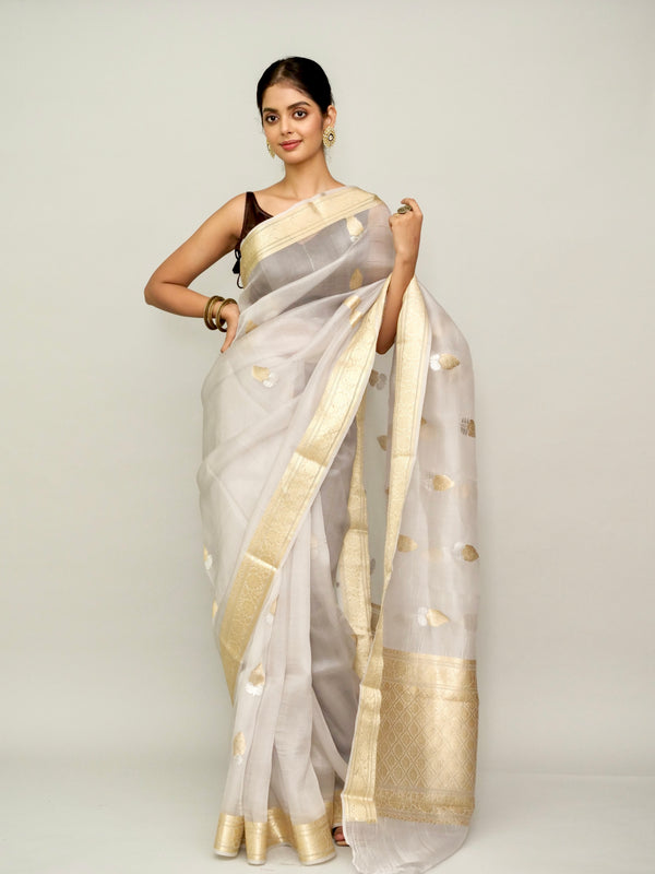 Ash Grey Pure Organza Saree