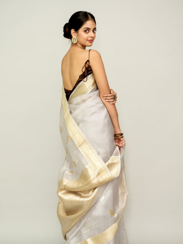 Ash Grey Pure Organza Saree