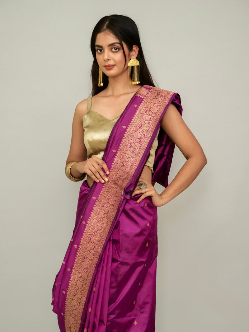 Dark Pink Katan Silk Saree