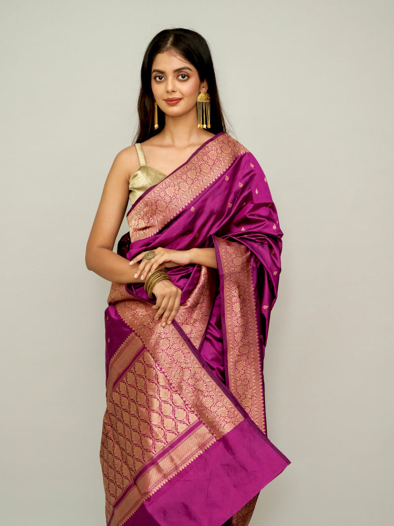 Dark Pink Katan Silk Saree