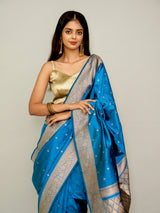 German Blue Katan Silk Saree