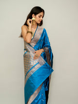 German Blue Katan Silk Saree