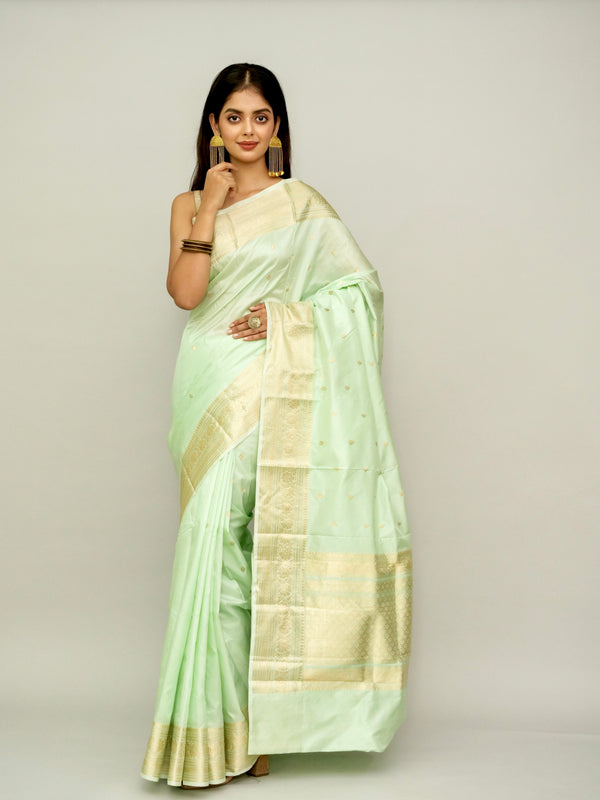 Sea Green Katan Silk Saree With Antique Zari