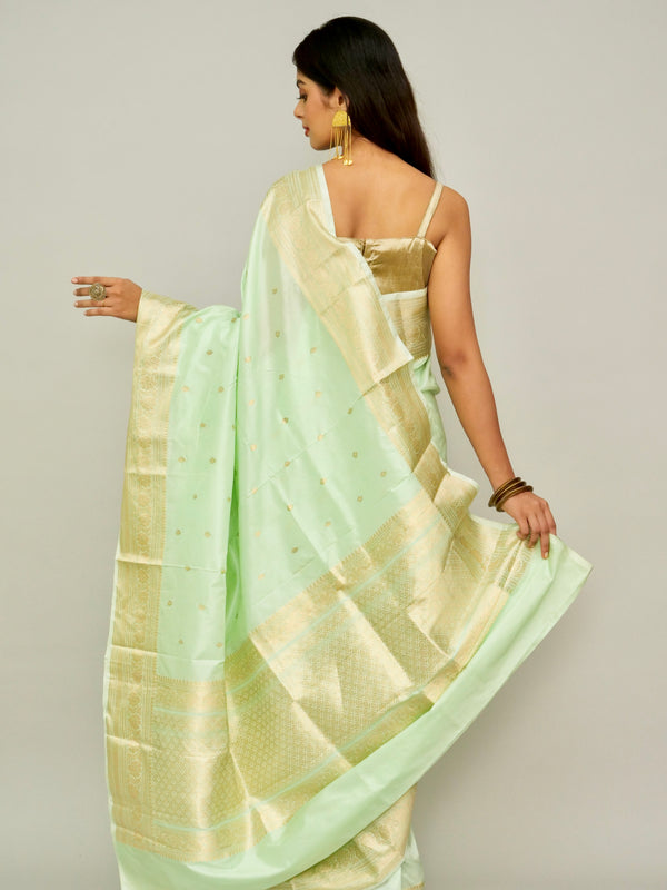 Sea Green Katan Silk Saree With Antique Zari