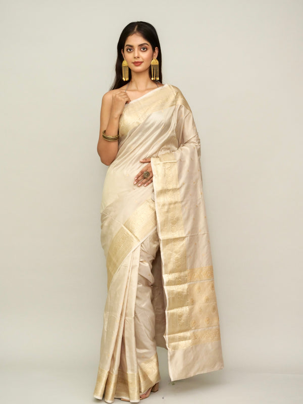 Rose Gold Katan Silk Saree With Antique Zari